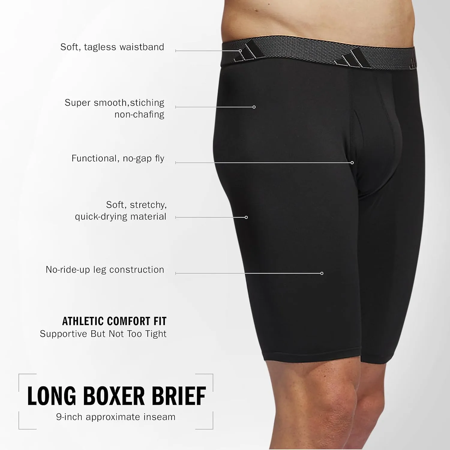 adidas Men's Performance 3-Pack Long Boxer Brief, Underwear Boxer Briefs - 3-Pack Long Men's Underwear Pack
