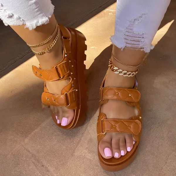 Amozae-Double Quilted Bands Adjustable Buckle Platform Sandals