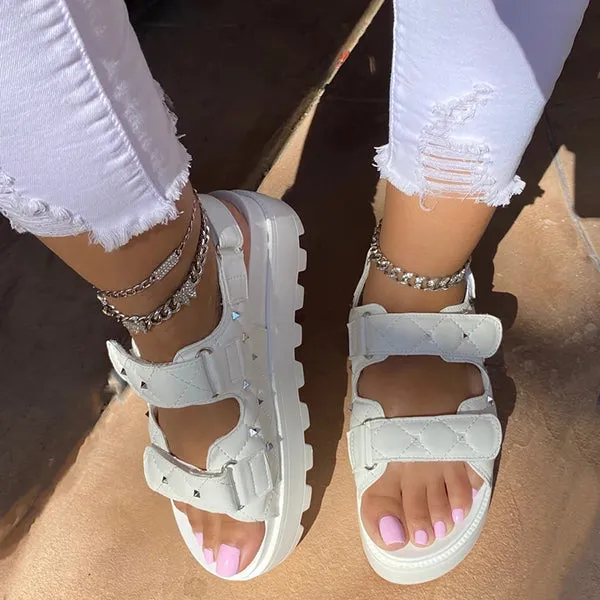 Amozae-Double Quilted Bands Adjustable Buckle Platform Sandals