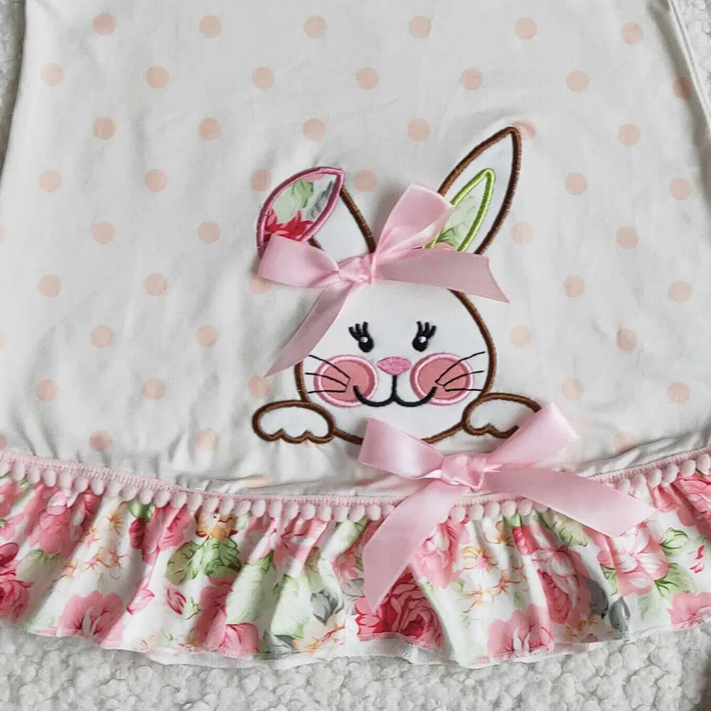 Baby Girl Clothes Flutter Sleeve Bunny Embroidered Easter Girls Boutique Clothing Capris 2Pcs Boutique Outfit Wholesale