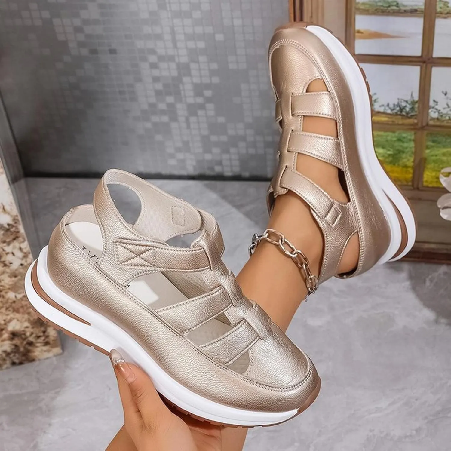 Bomre Shoes, Bomre Orthopedic Sandals, Arch Support, Plus Size, Closed Toe Platform Height-Boosting Sandals