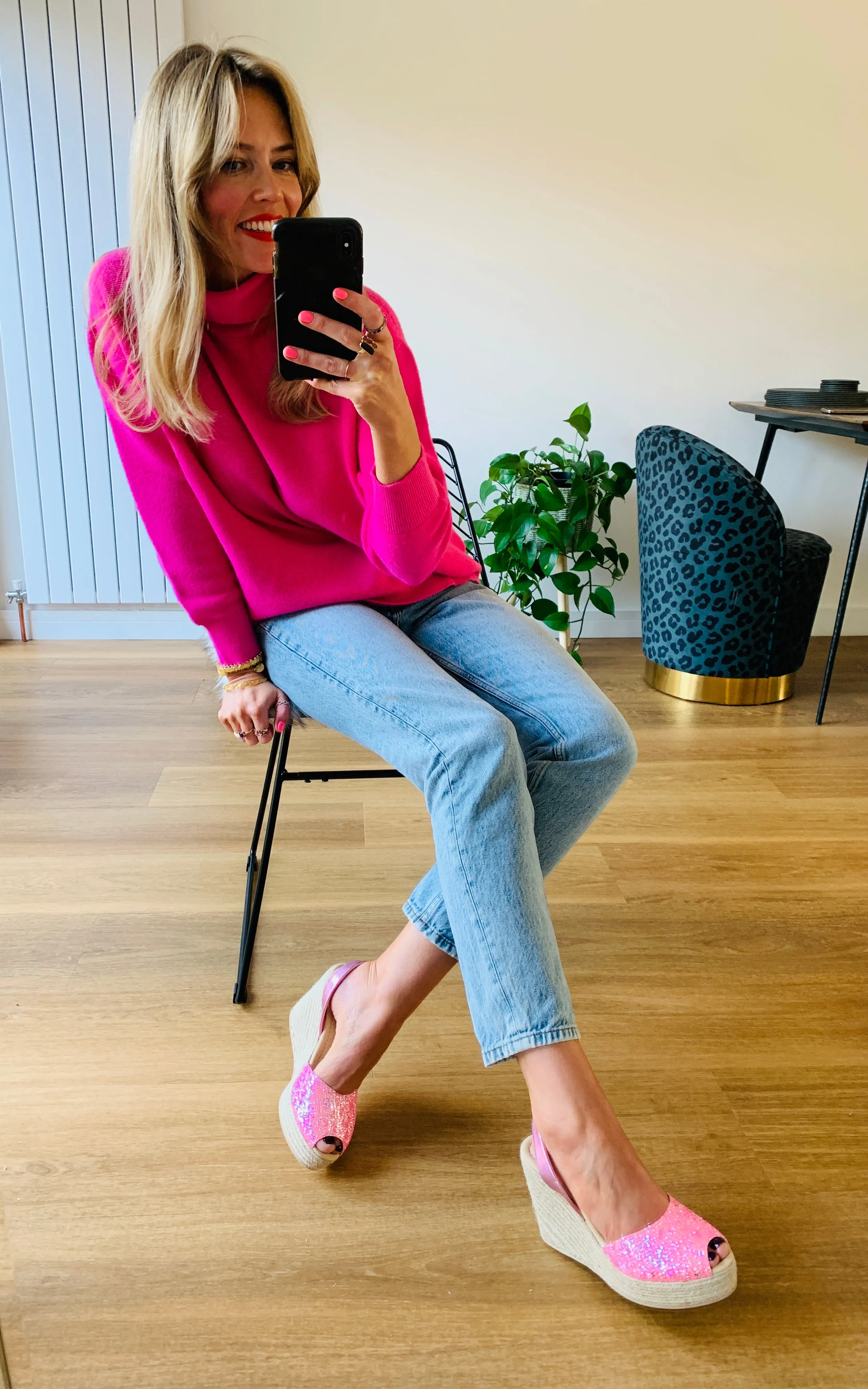 Bubblegum Pink Glitter High Wedge