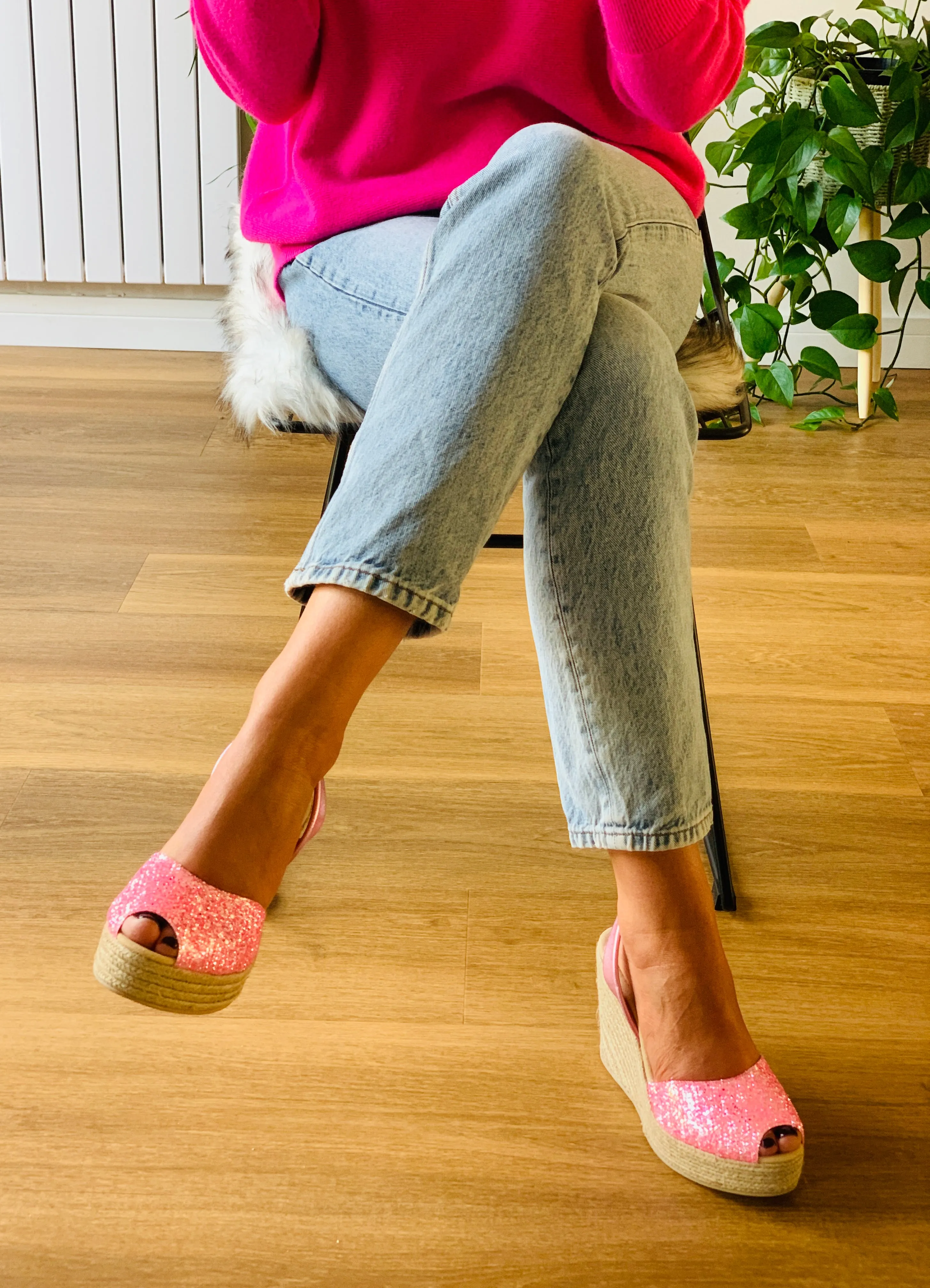 Bubblegum Pink Glitter High Wedge