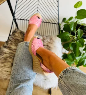 Bubblegum Pink Glitter High Wedge