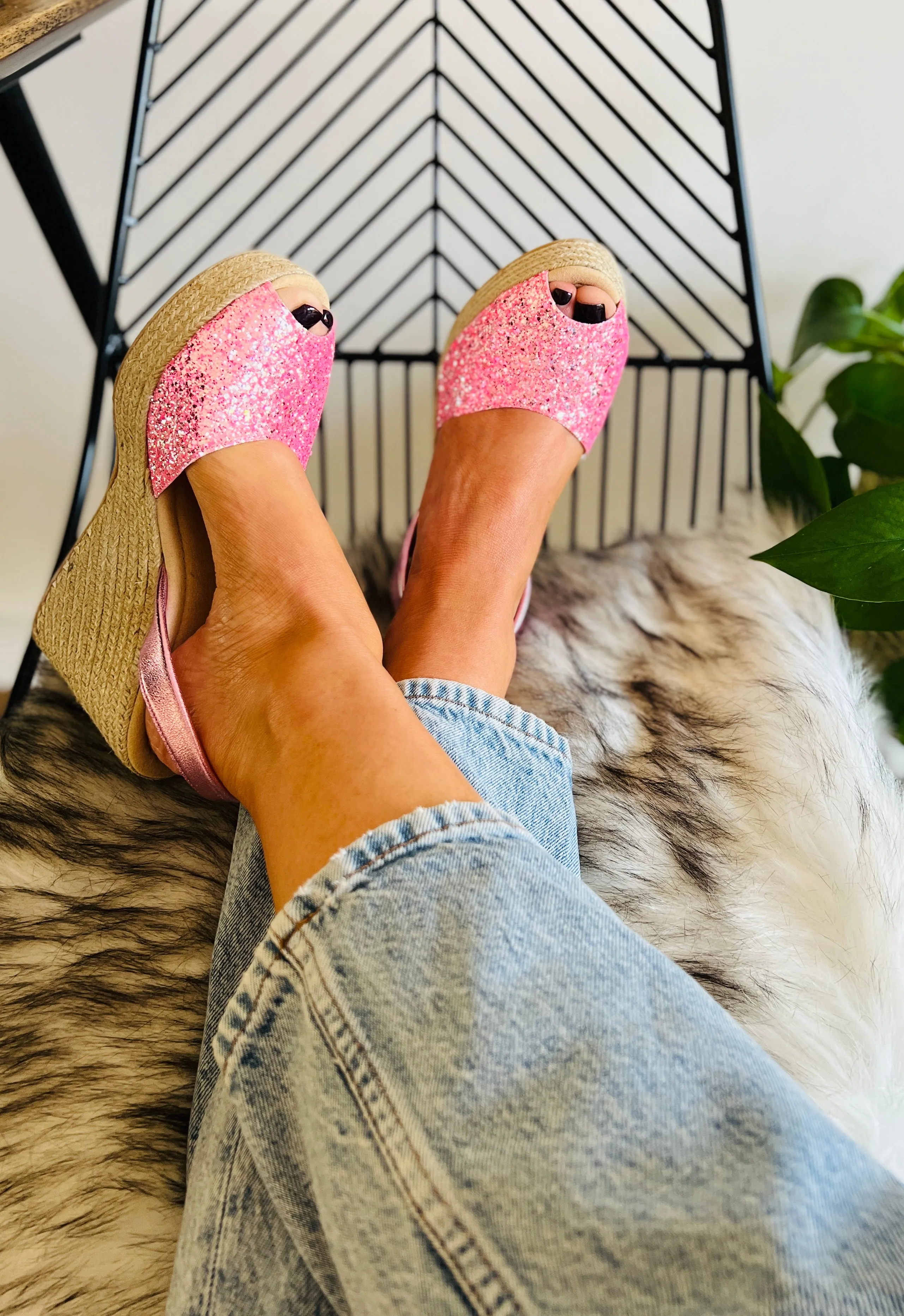 Bubblegum Pink Glitter High Wedge