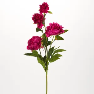 Cerise Pink Peony Blooms & Bud 31" Long Spring Faux Floral Stem Spray