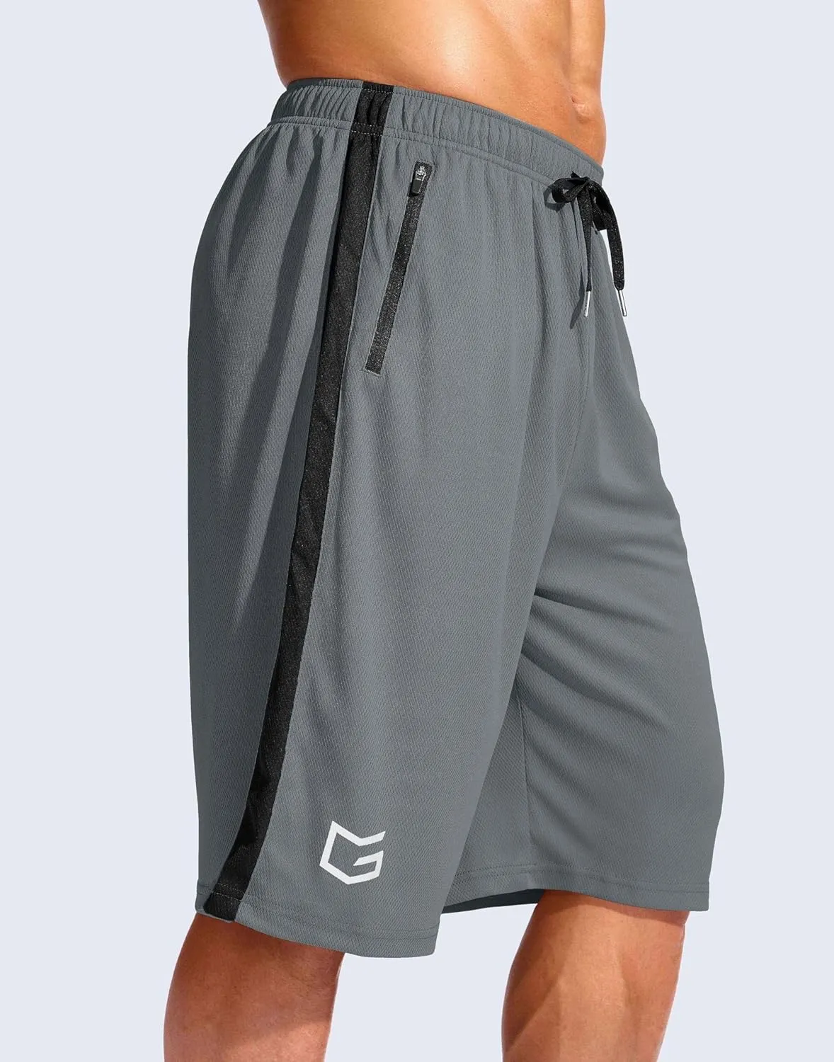 G Gradual Men's 11" Long Basketball Shorts with Zipper Pockets Mesh Quick Dry Lightweight Gym Athletic Shorts for Men