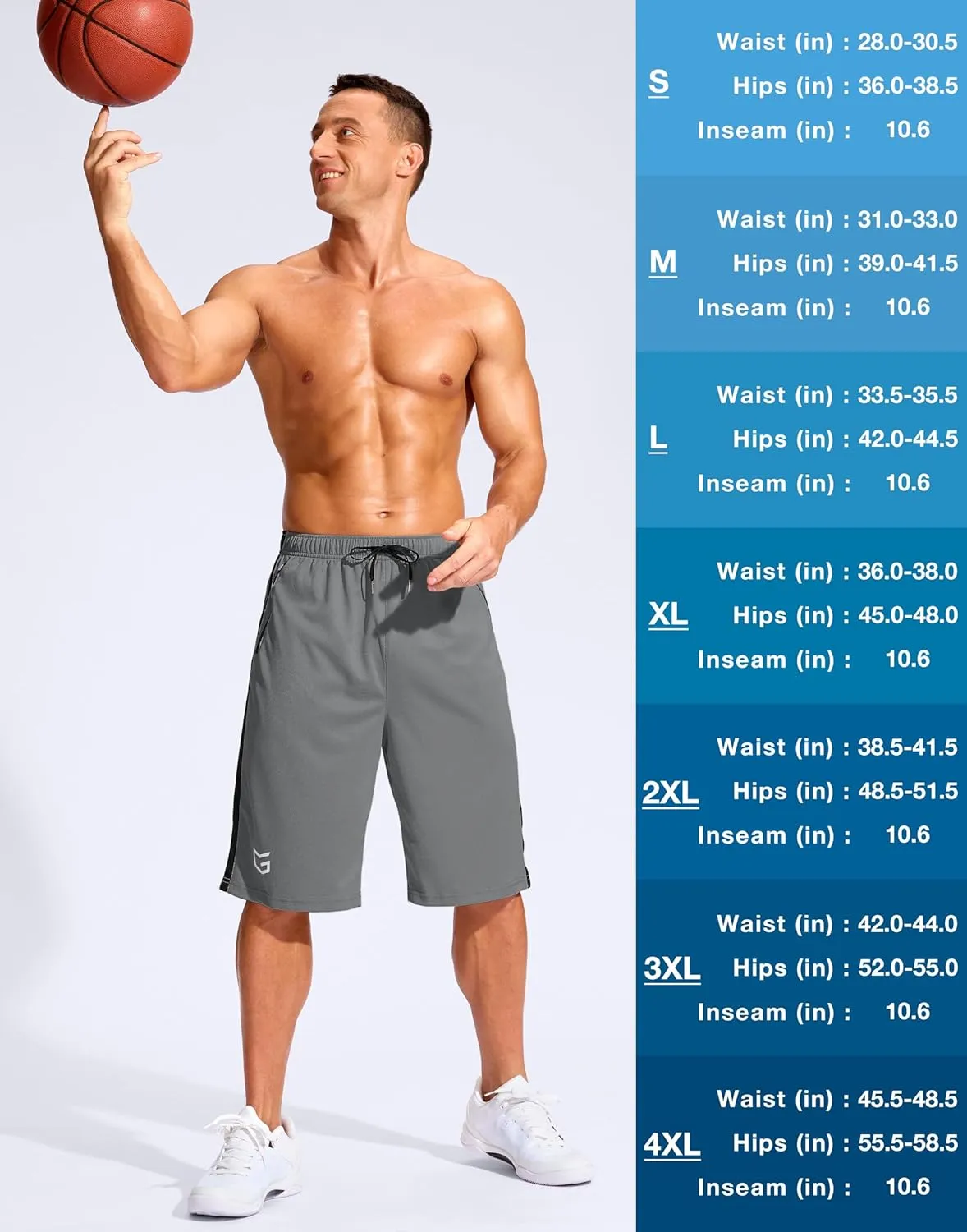 G Gradual Men's 11" Long Basketball Shorts with Zipper Pockets Mesh Quick Dry Lightweight Gym Athletic Shorts for Men