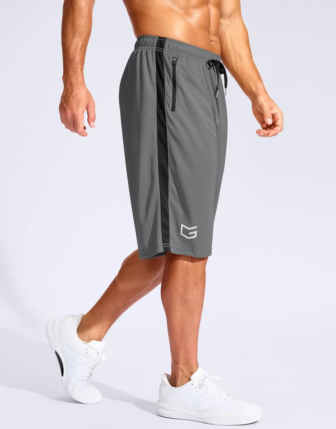 G Gradual Men's 11" Long Basketball Shorts with Zipper Pockets Mesh Quick Dry Lightweight Gym Athletic Shorts for Men