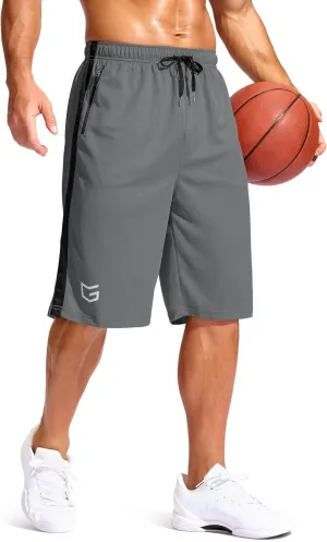 G Gradual Men's 11" Long Basketball Shorts with Zipper Pockets Mesh Quick Dry Lightweight Gym Athletic Shorts for Men