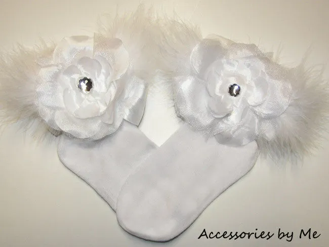 Glitzy Organza Peony Flower Marabou Socks