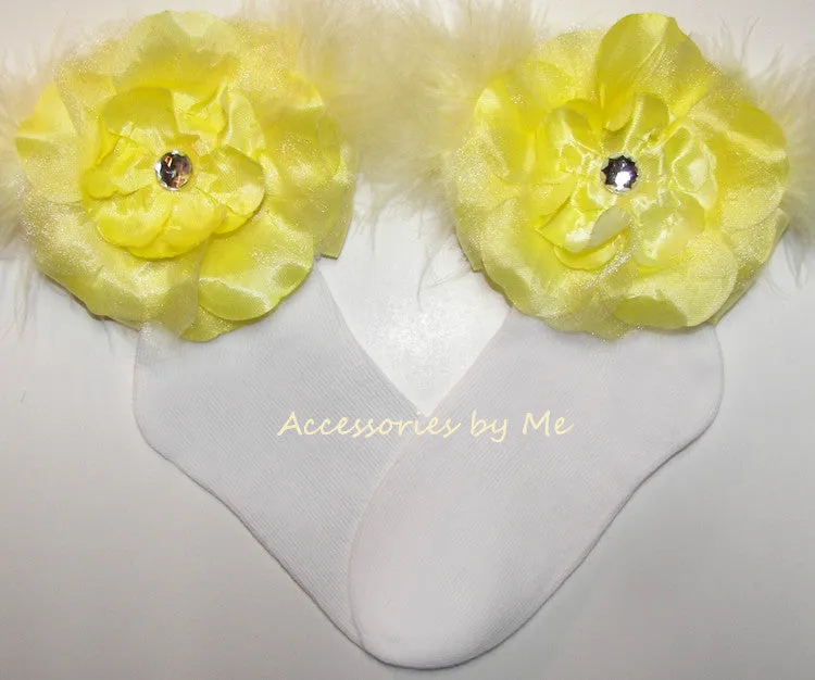 Glitzy Organza Peony Flower Marabou Socks