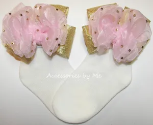 Glitzy Pink Gold Bow Socks