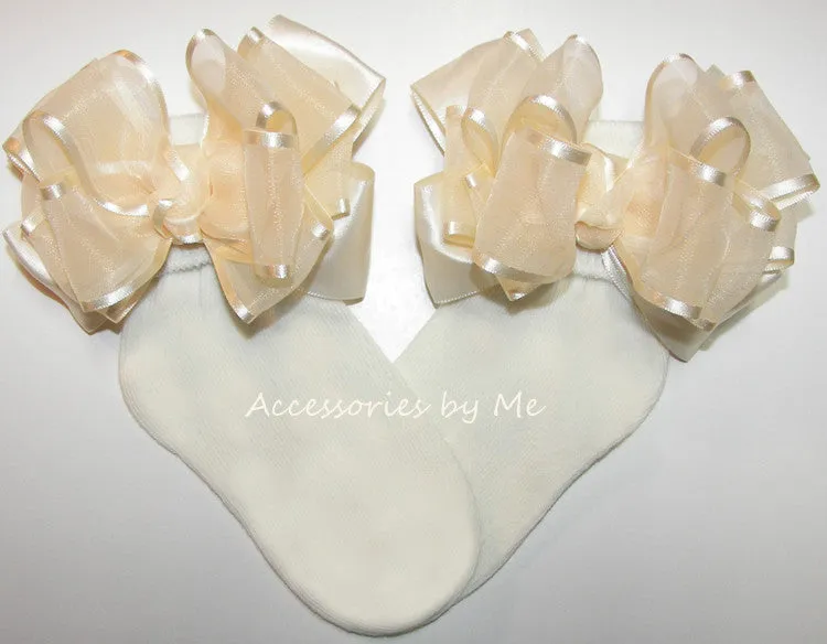 Ivory Organza Satin Trim Bow Socks
