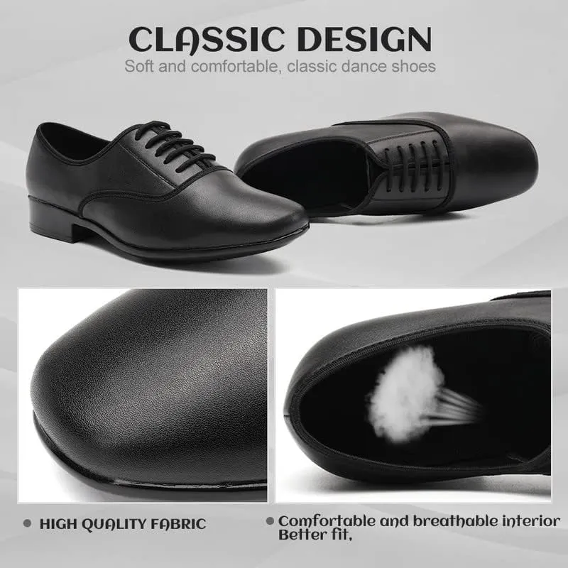 JUODVMP Lace-up Professional Latin Dance Shoes Ballroom Modern Jazz Tango Waltz Salsa Leather Shoes for Men Low Heel,Model WLL518-2