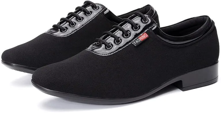 JUODVMP Lace-up Professional Latin Dance Shoes Ballroom Modern Jazz Tango Waltz Salsa Leather Shoes for Men Low Heel,Model WLL518-2