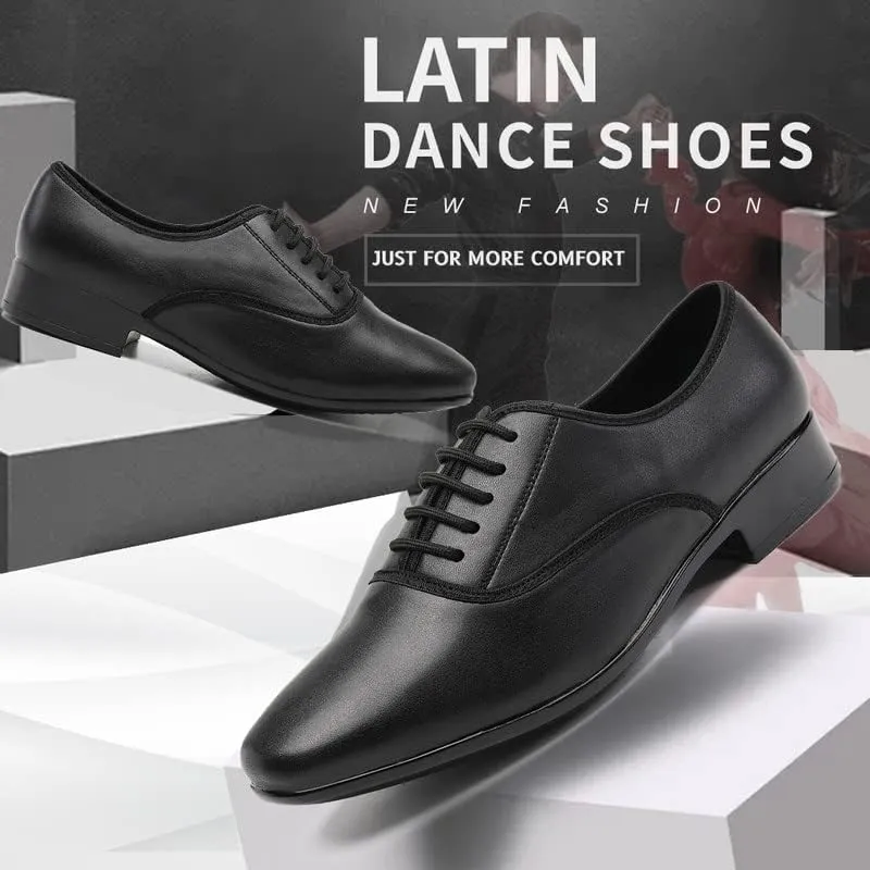 JUODVMP Lace-up Professional Latin Dance Shoes Ballroom Modern Jazz Tango Waltz Salsa Leather Shoes for Men Low Heel,Model WLL518-2
