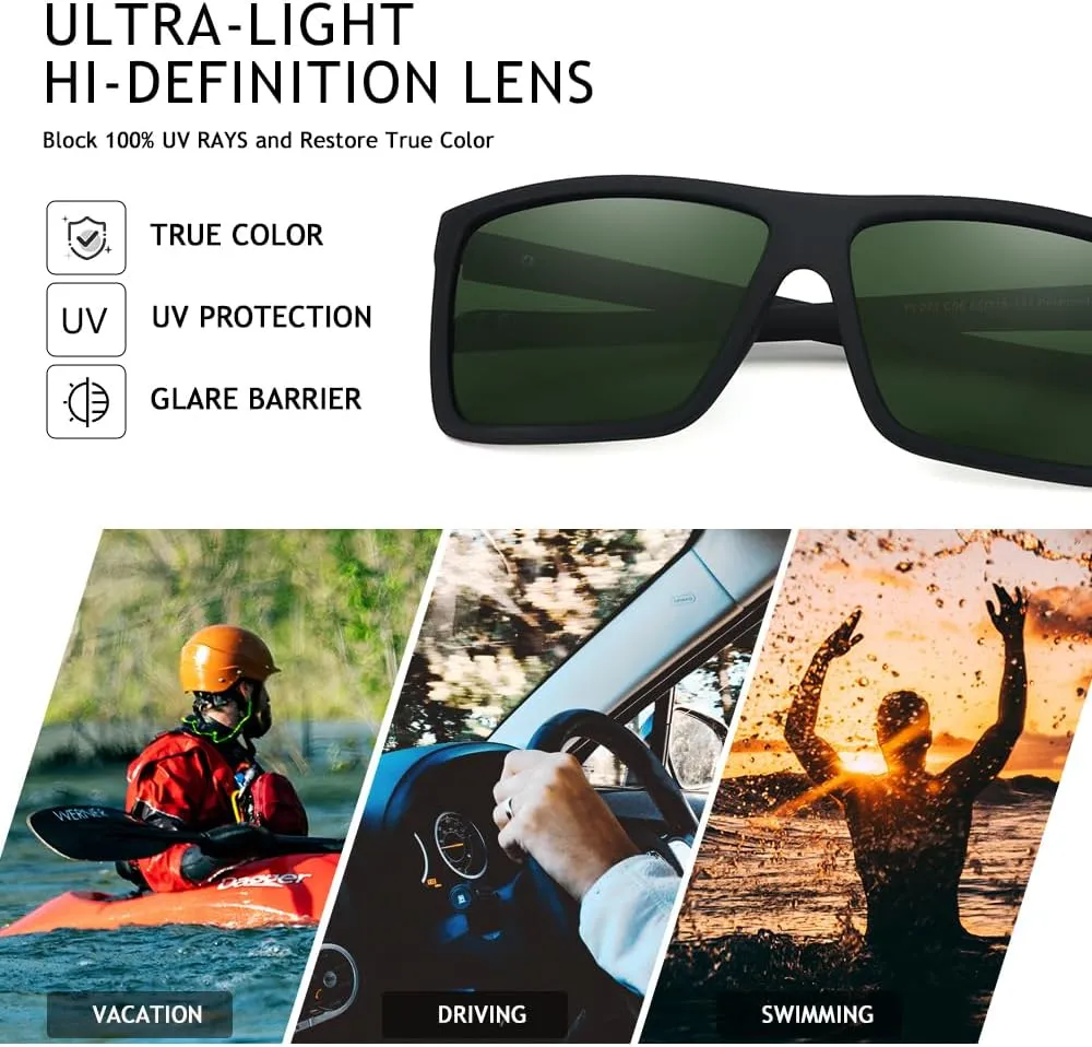 Men??s Classic Style Square Polarized Sunglasses Plastic Lightweight Eyewear UV Protection For Driving