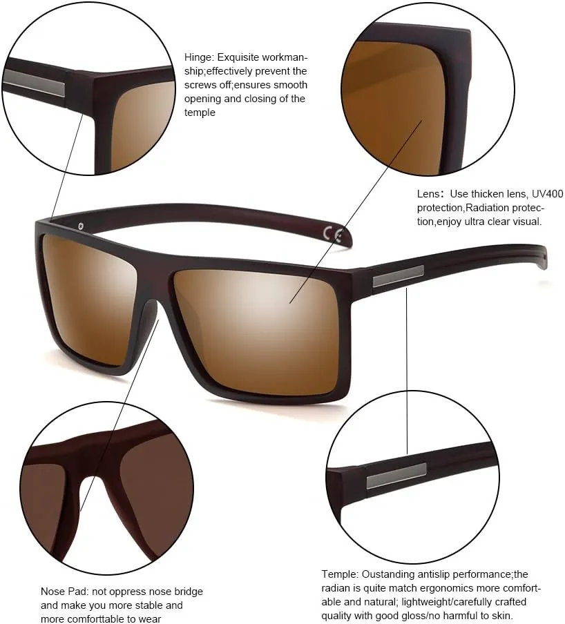 Men??s Classic Style Square Polarized Sunglasses Plastic Lightweight Eyewear UV Protection For Driving