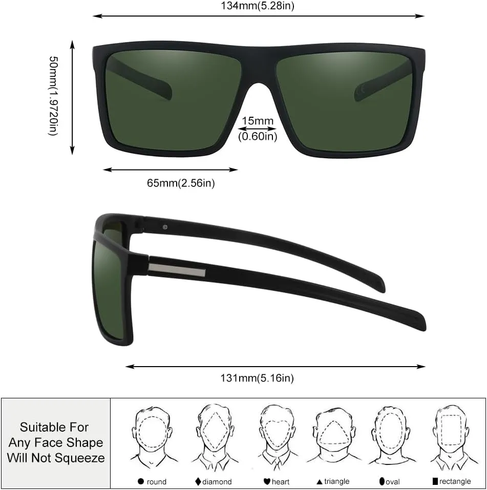 Men??s Classic Style Square Polarized Sunglasses Plastic Lightweight Eyewear UV Protection For Driving