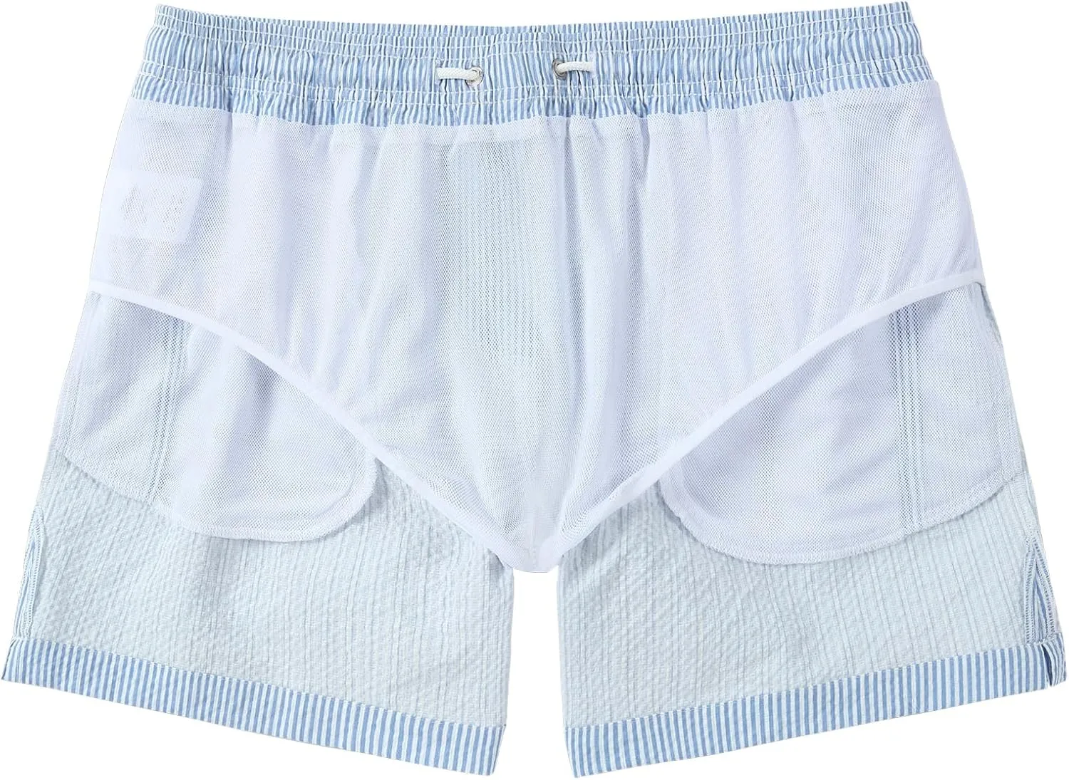 Men's Swim Shorts 5 inch Seersucker Swimming Trunks for Men Beach Shorts
