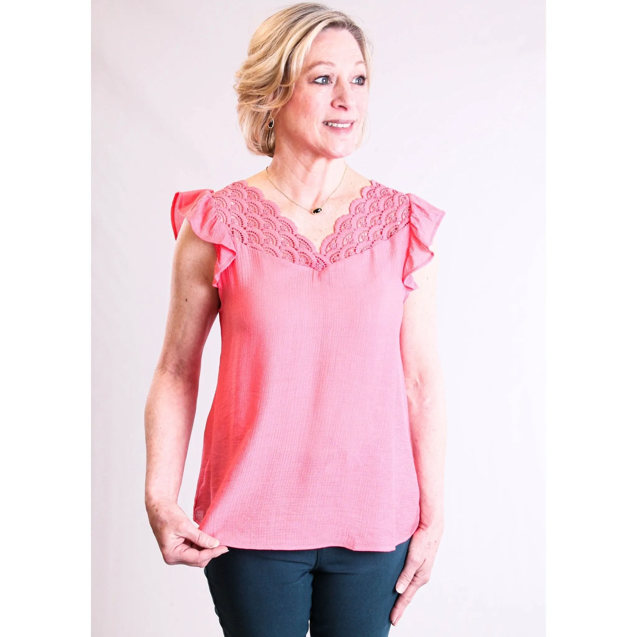MINE Scallop Eyelet Top with Flutter Sleeves