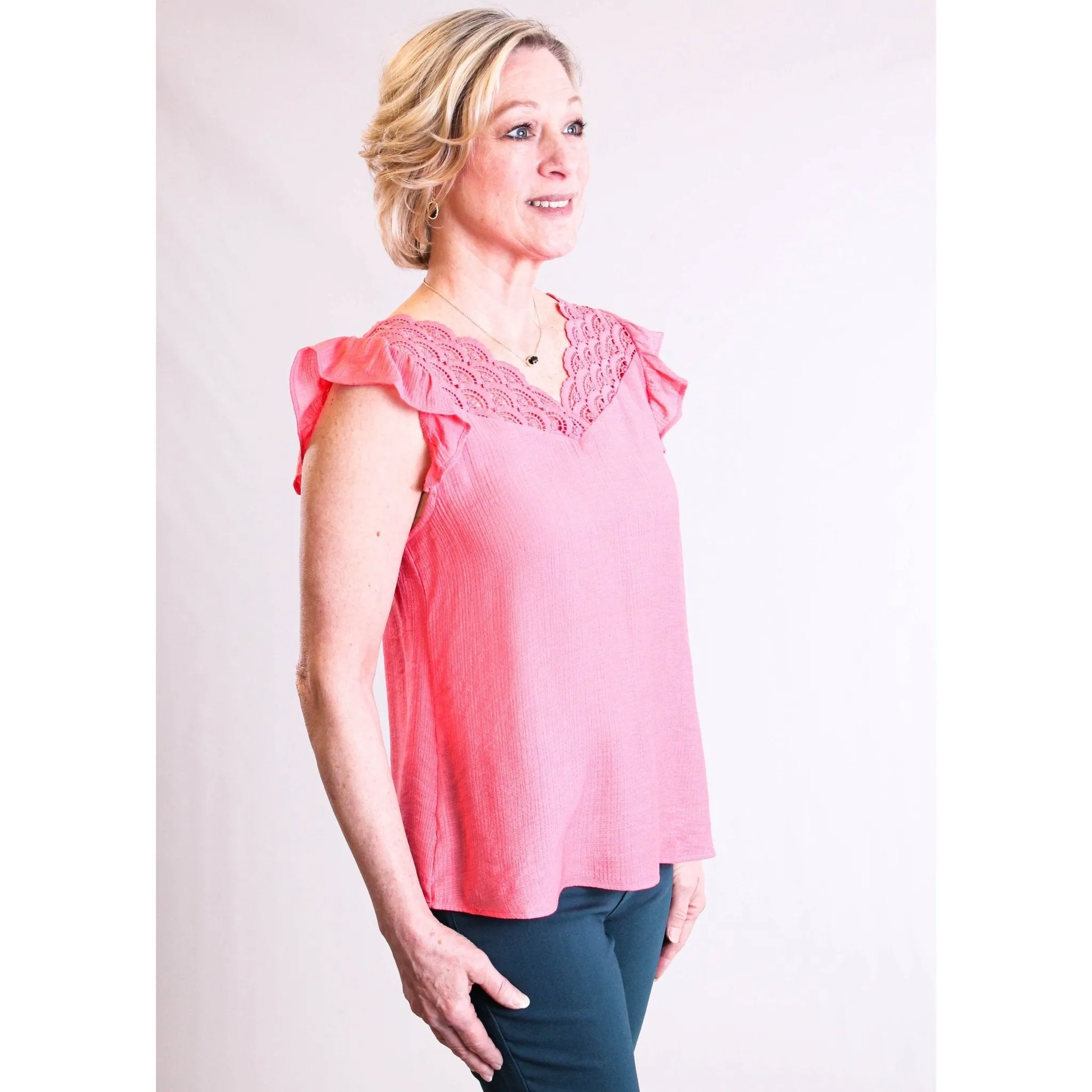 MINE Scallop Eyelet Top with Flutter Sleeves