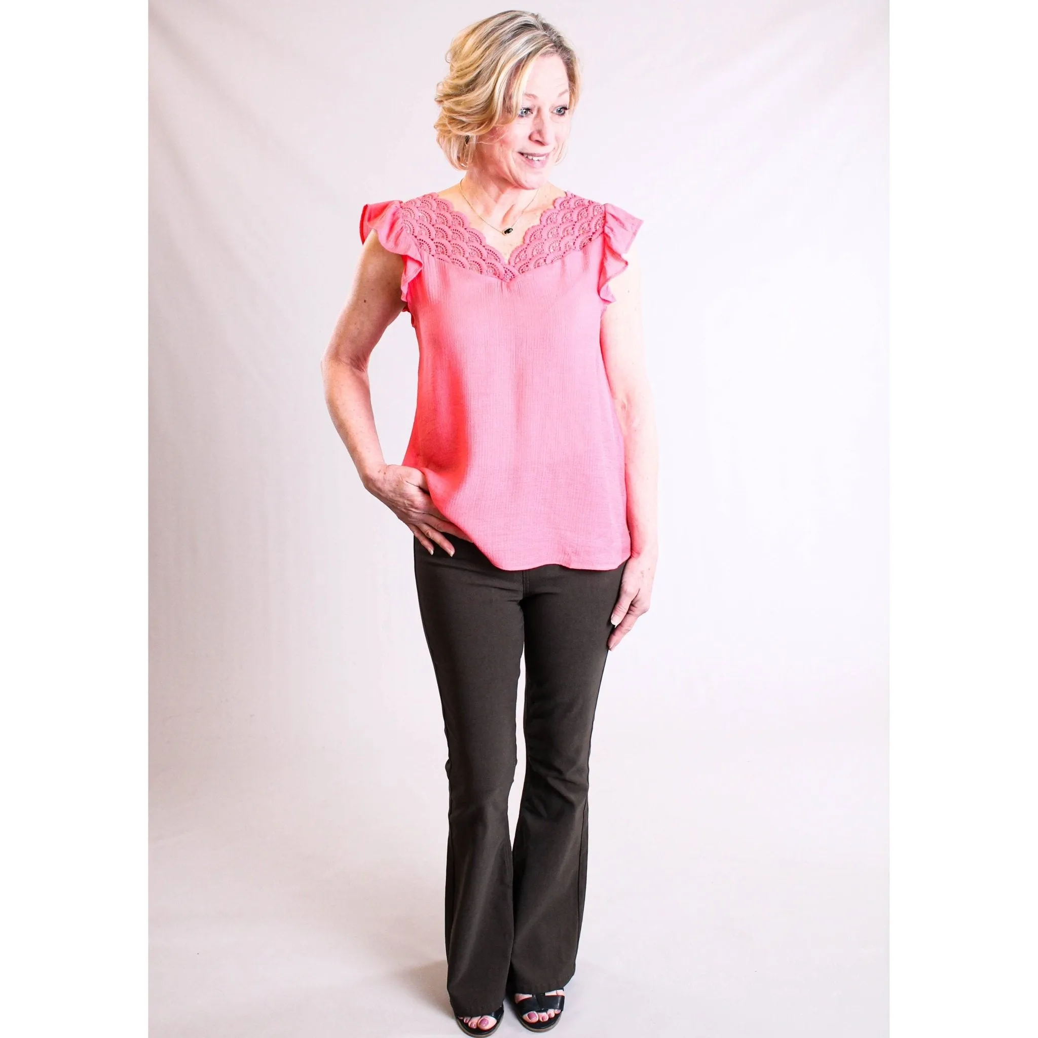 MINE Scallop Eyelet Top with Flutter Sleeves