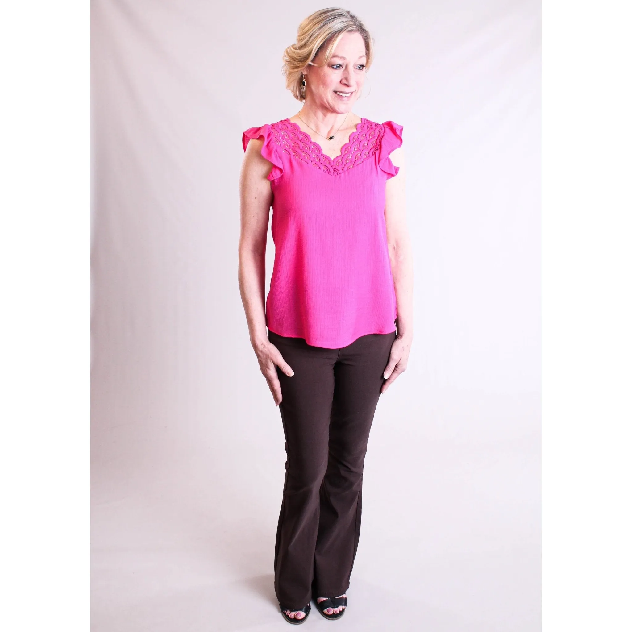 MINE Scallop Eyelet Top with Flutter Sleeves