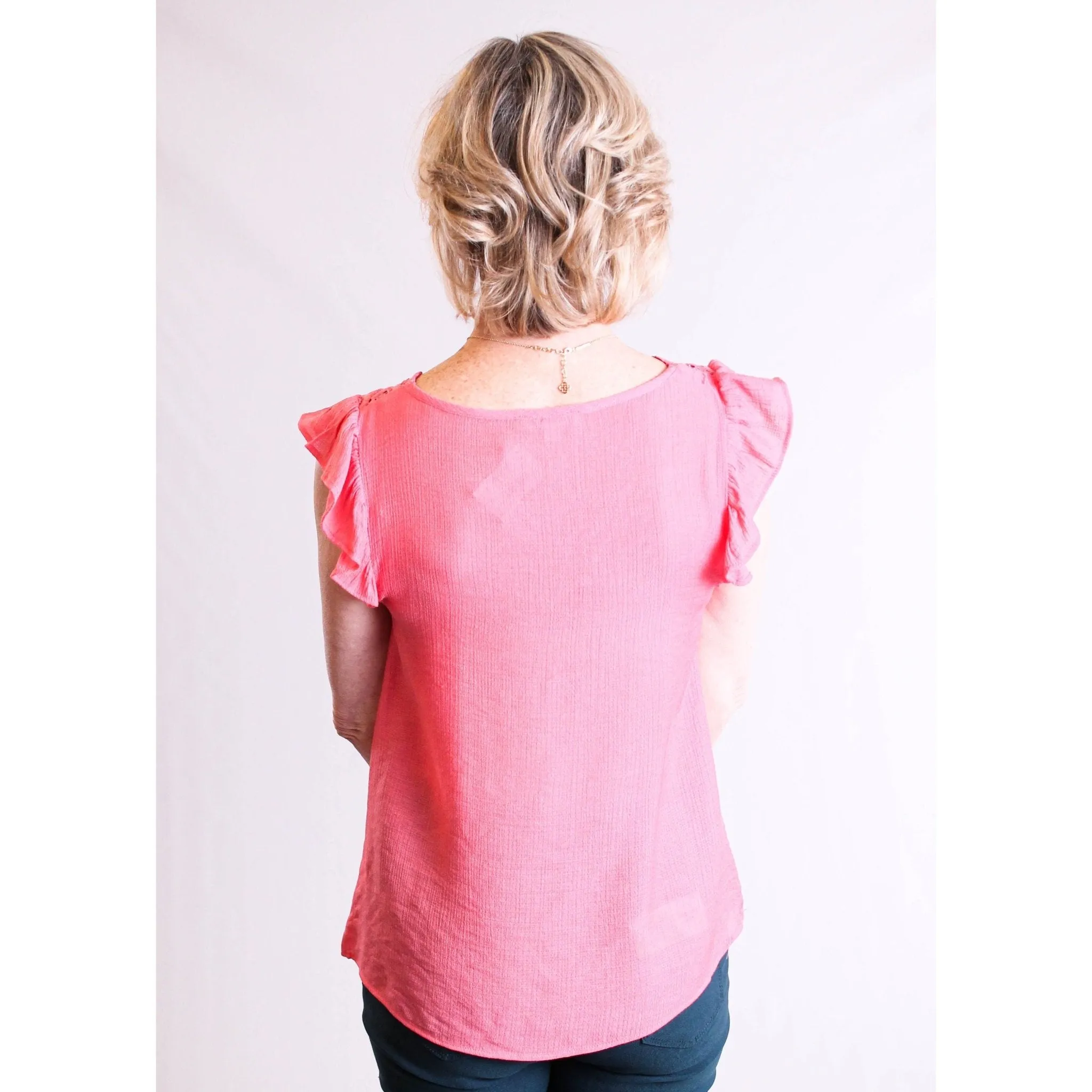 MINE Scallop Eyelet Top with Flutter Sleeves