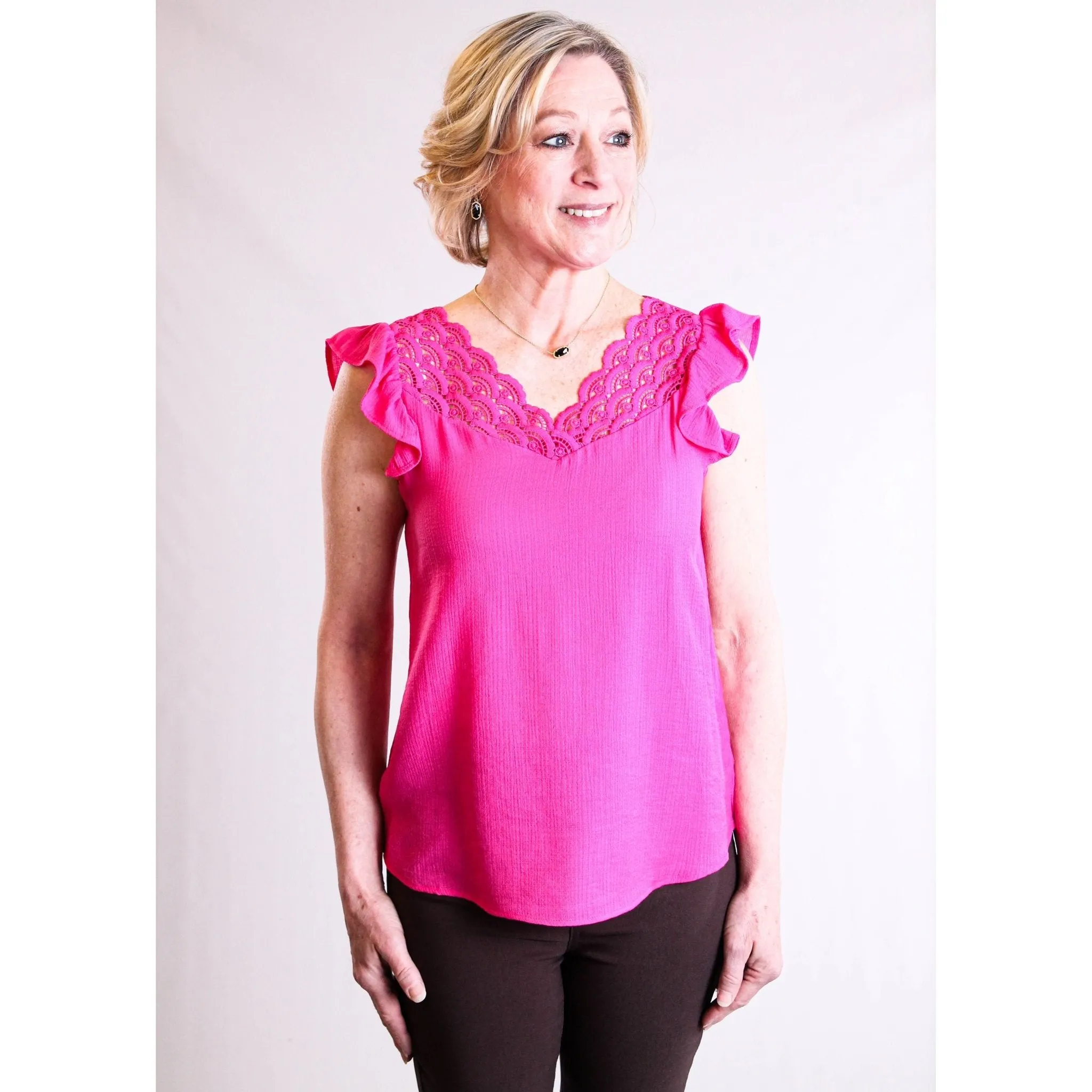 MINE Scallop Eyelet Top with Flutter Sleeves