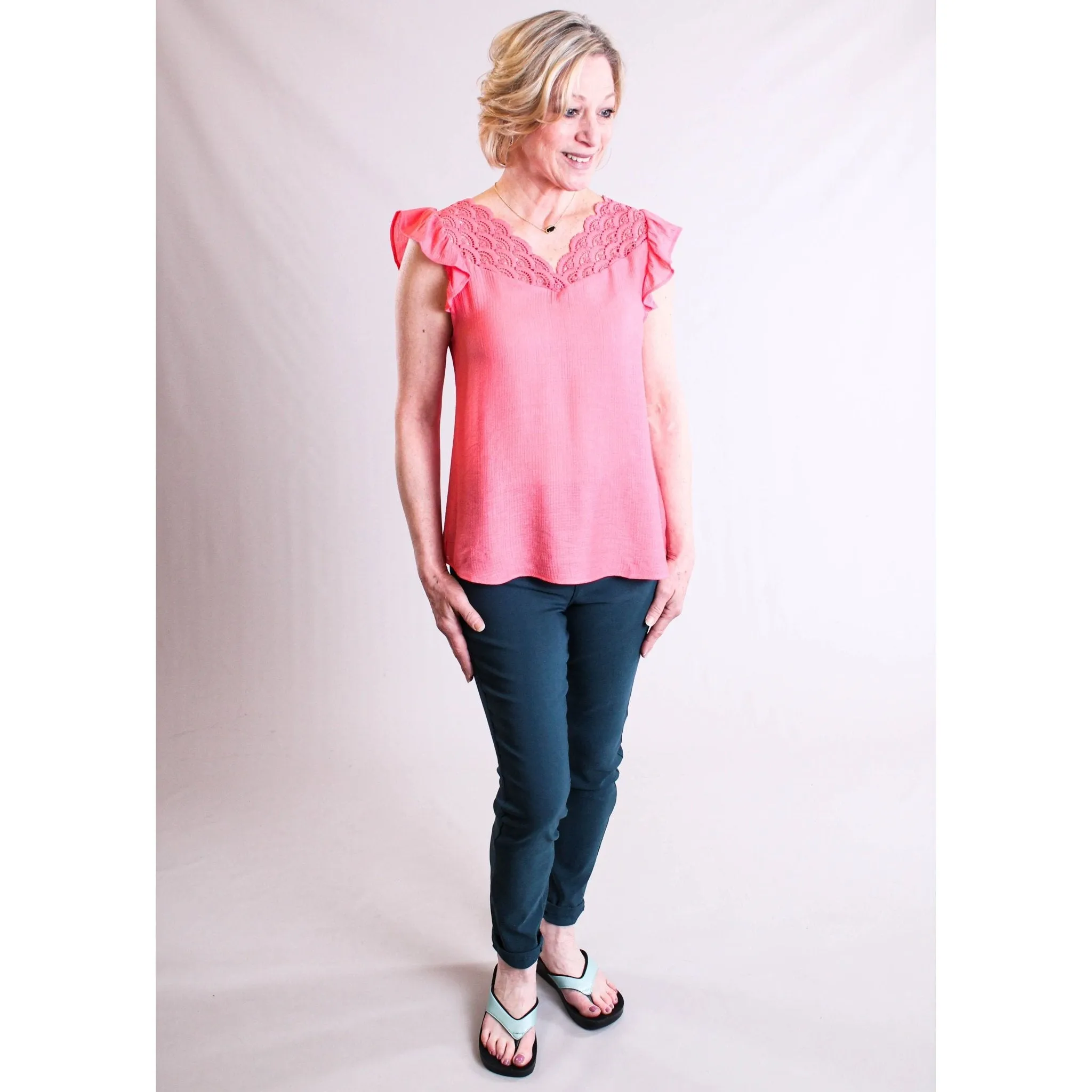 MINE Scallop Eyelet Top with Flutter Sleeves