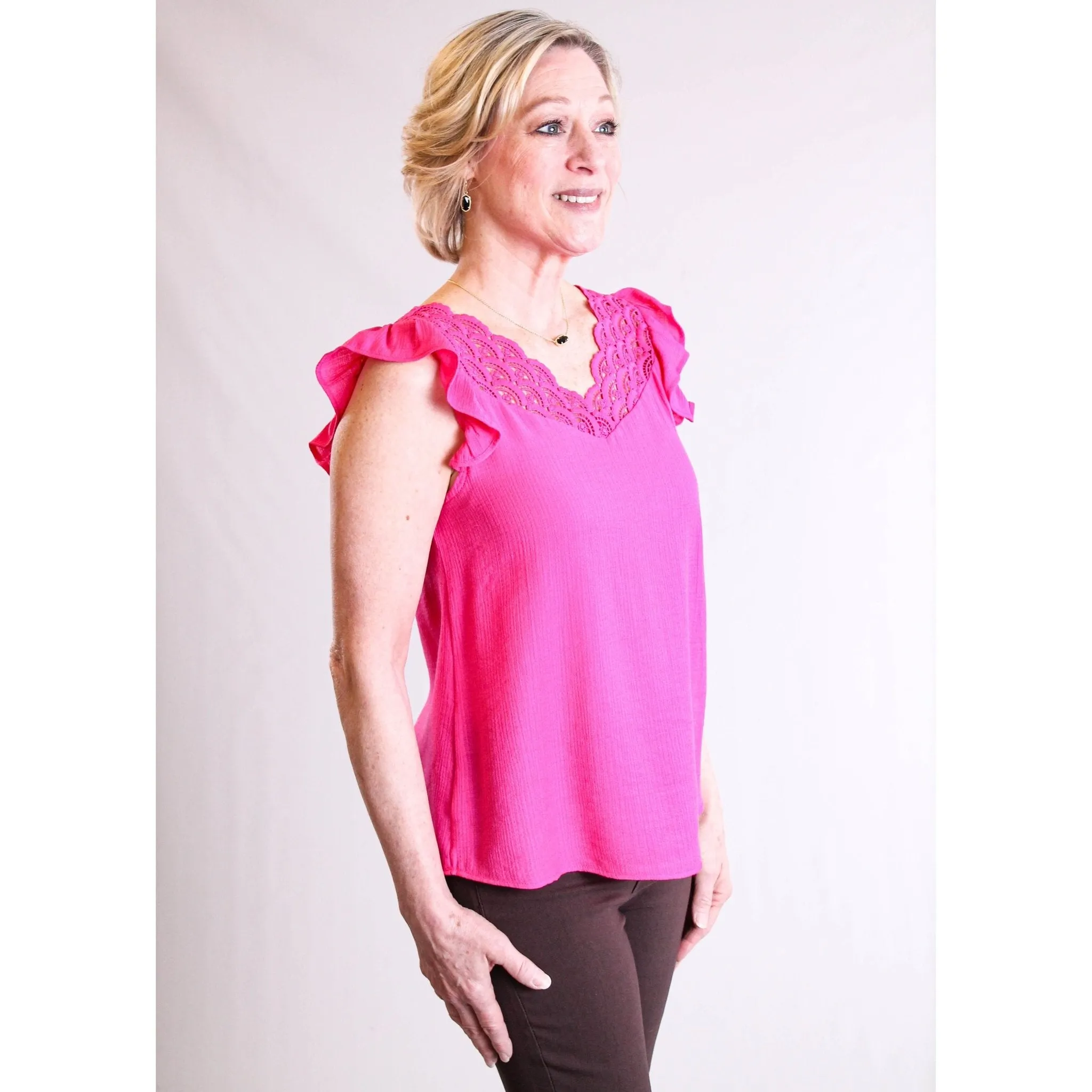 MINE Scallop Eyelet Top with Flutter Sleeves