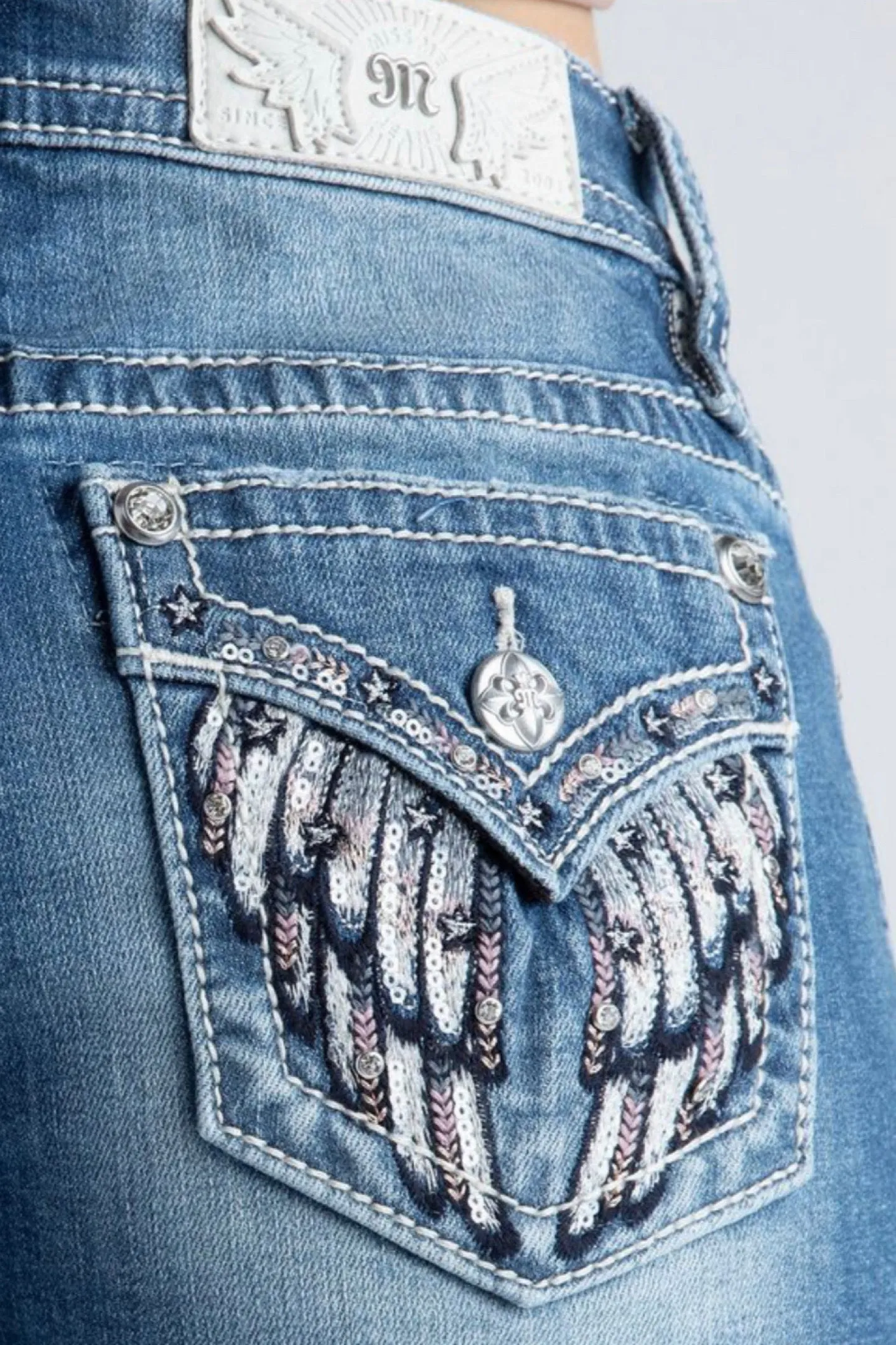 Miss Me Mid Rise Americana Star Wing Frayed Hem Short