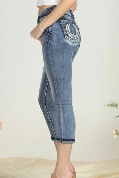 Miss Me "HORSESHOE BLUES" Mid Rise Denim Capri