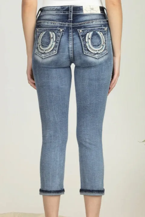 Miss Me "HORSESHOE BLUES" Mid Rise Denim Capri