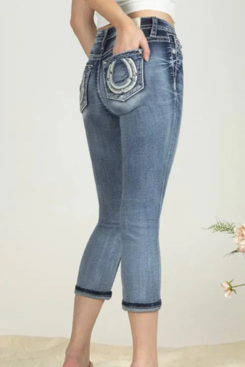 Miss Me "HORSESHOE BLUES" Mid Rise Denim Capri