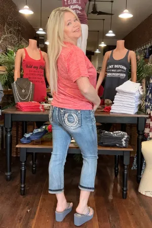 Miss Me "HORSESHOE BLUES" Mid Rise Denim Capri