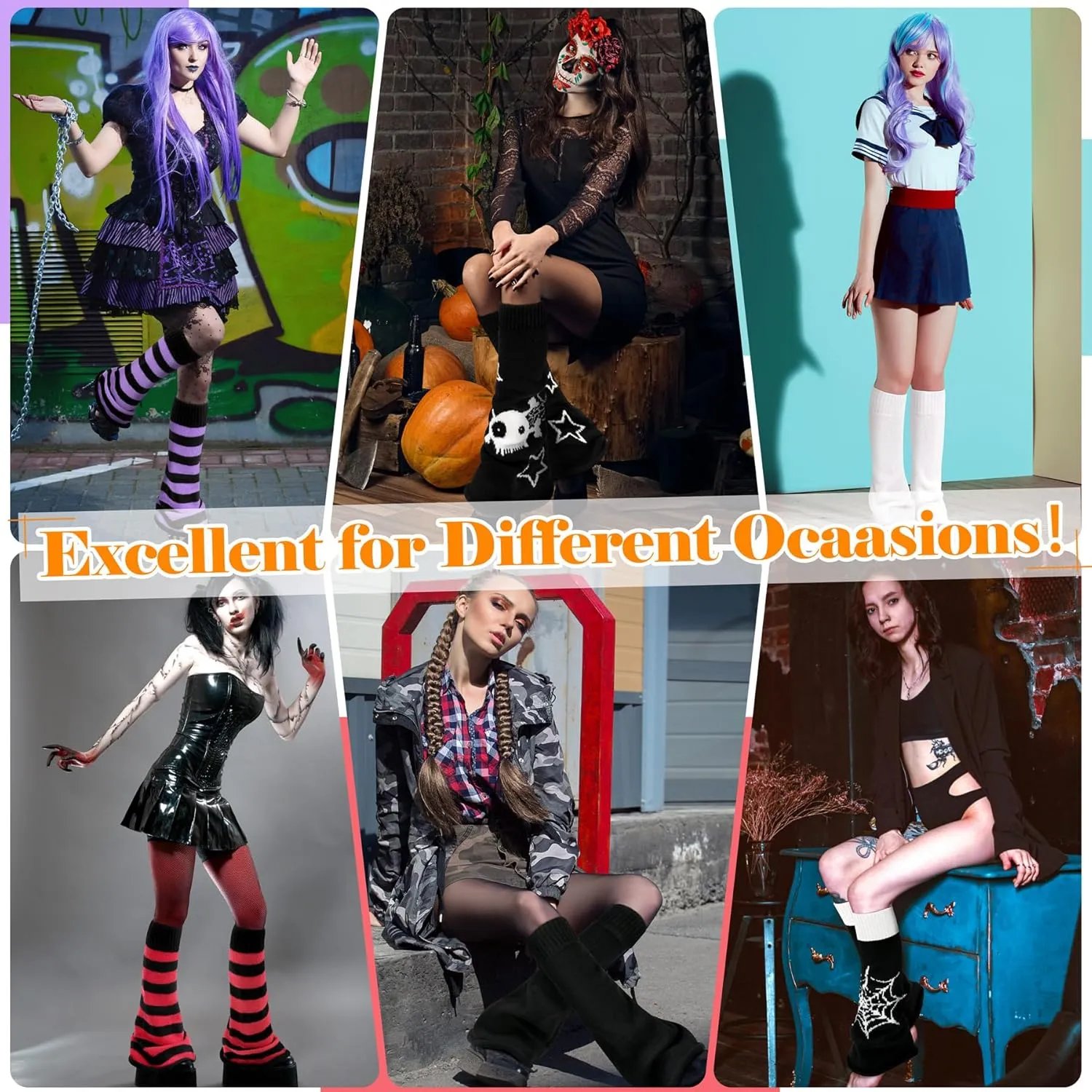 Olreco Kawaii Y2K Harajuku Leg Warmers for Girls & Women - Gyaru, Goth & Lolita Accessories