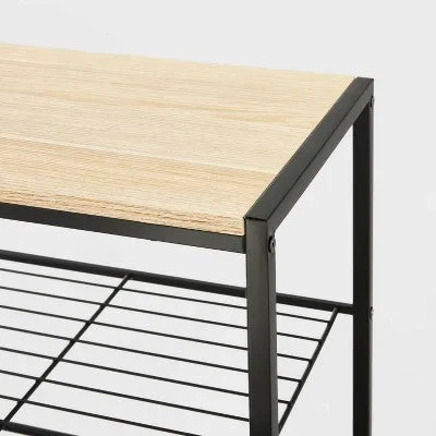 Open Box - 4 Tier Shoe Rack Black Metal with Natural Wood - Brightroom