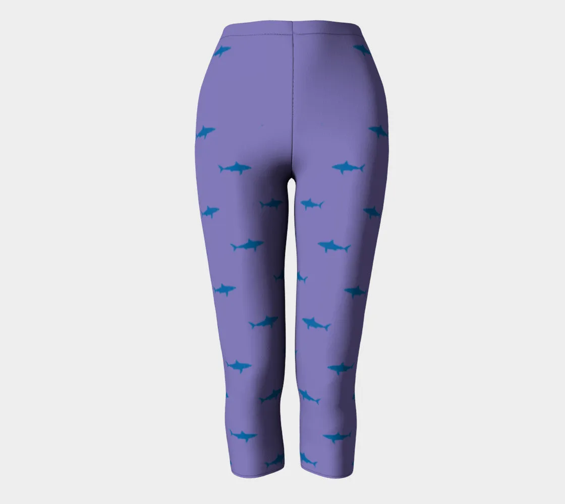 Shark Adult Capris - Blue on Purple