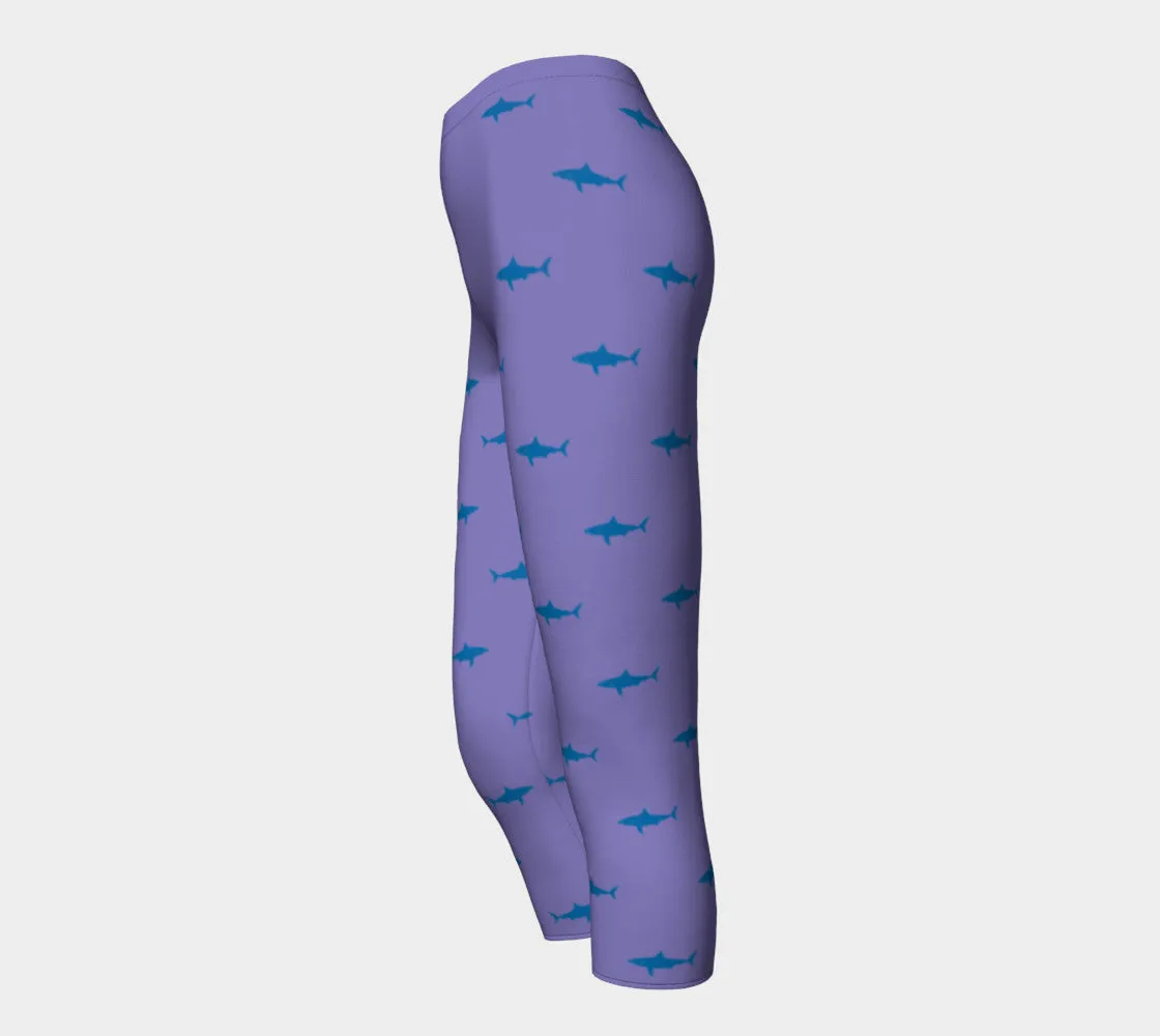 Shark Adult Capris - Blue on Purple