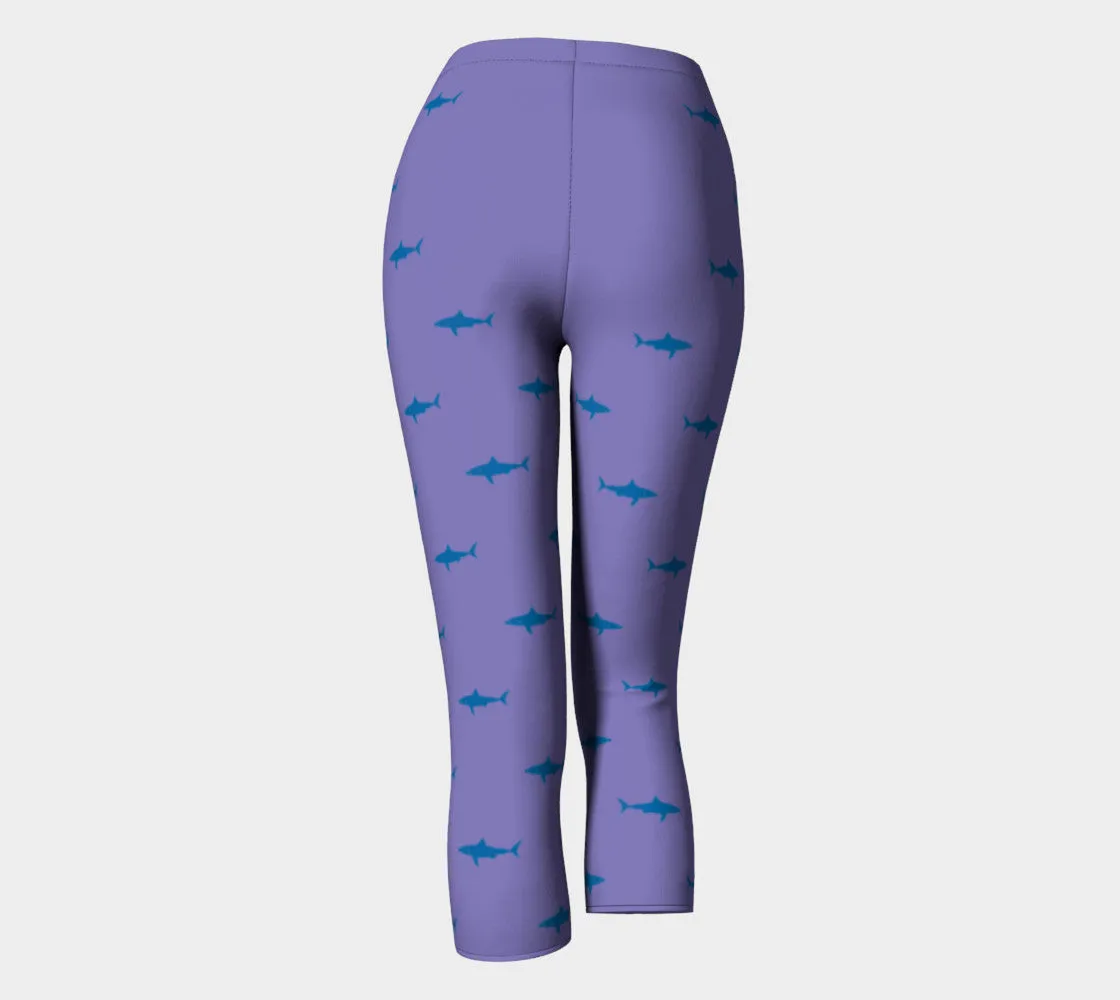 Shark Adult Capris - Blue on Purple