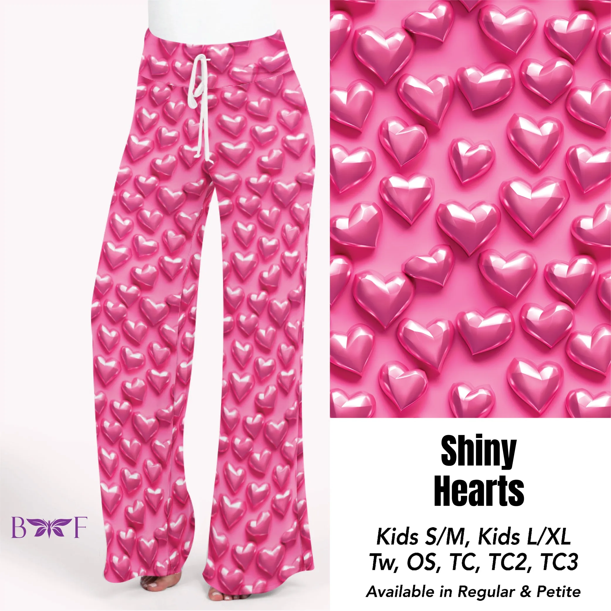 Shiny hearts capris with pockets