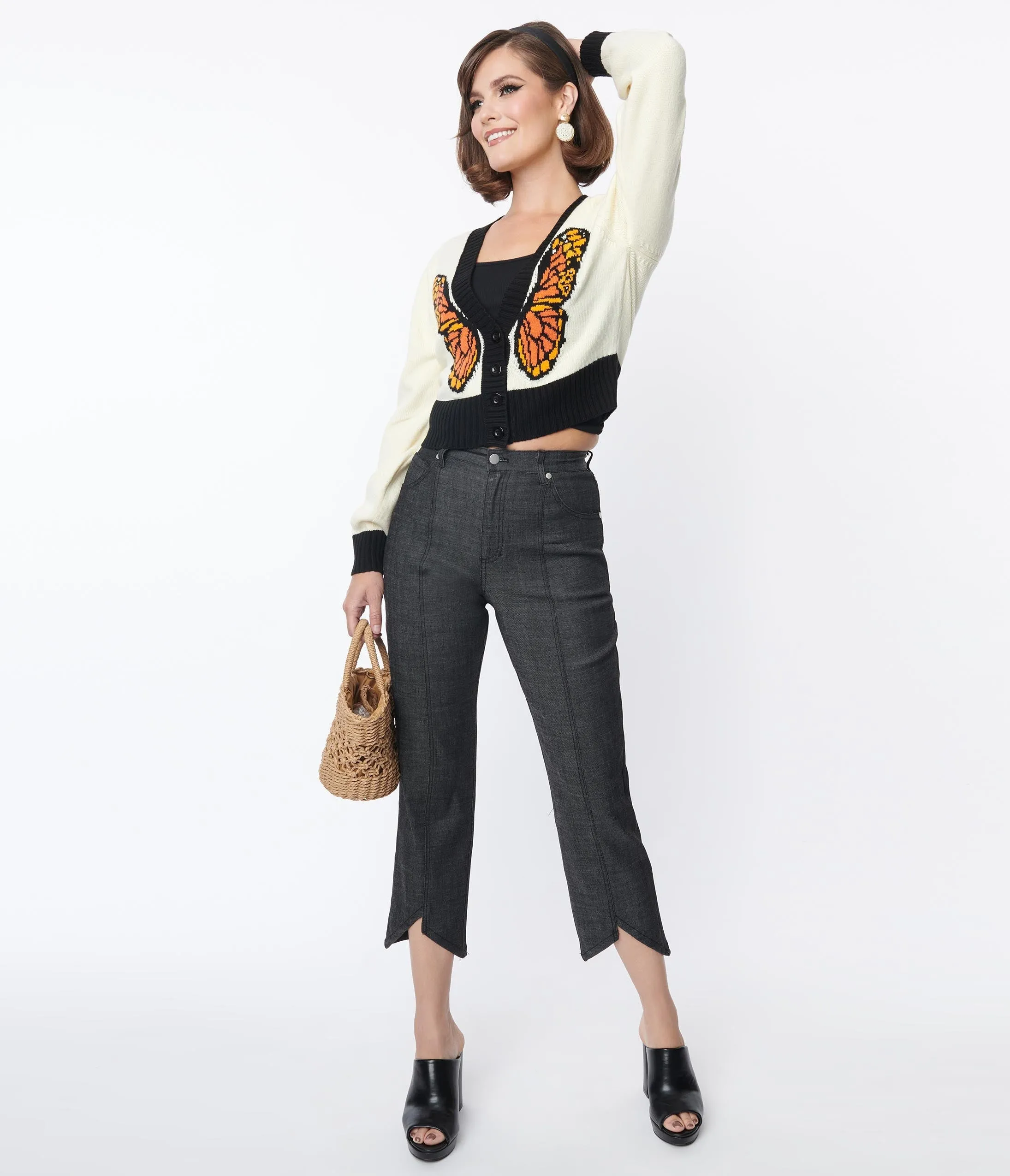 Smak Parlour Black Denim Notched Capri Jeans