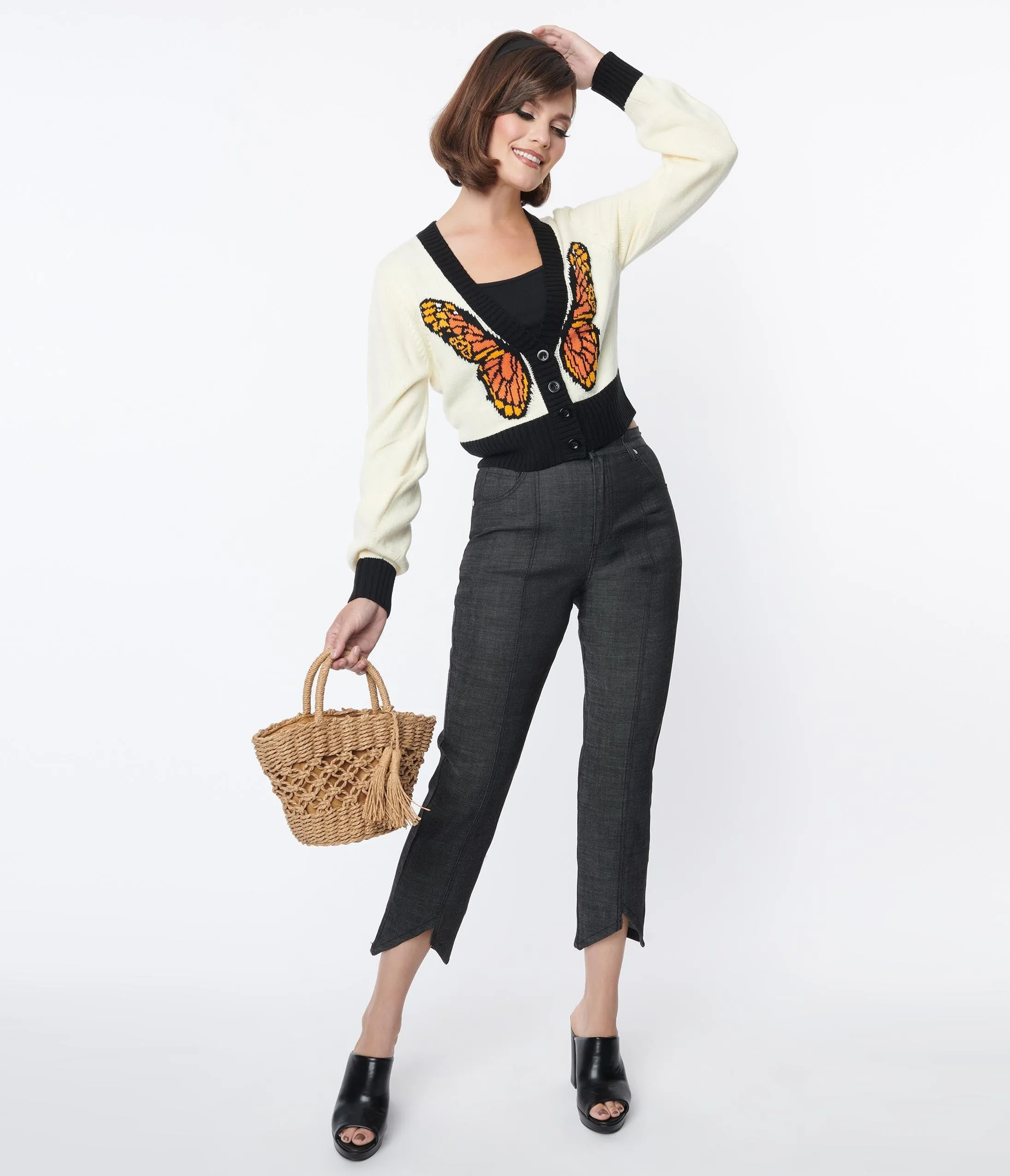 Smak Parlour Black Denim Notched Capri Jeans
