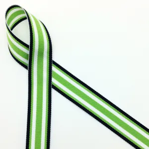 Stripes  Ribbon of Navy blue, Lime green and White Woven7/8" Grosgrain