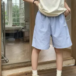TAVIMART  -  Summer New American Retro Thin Striped Embroidered Shorts Elastic Waist Capris Versatile Loose Casual Fifth Shorts Women Trend