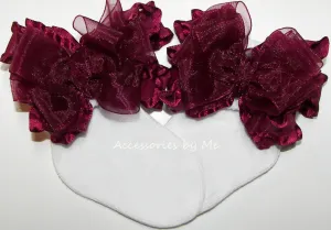 Wine Organza Ruffle Bow Socks