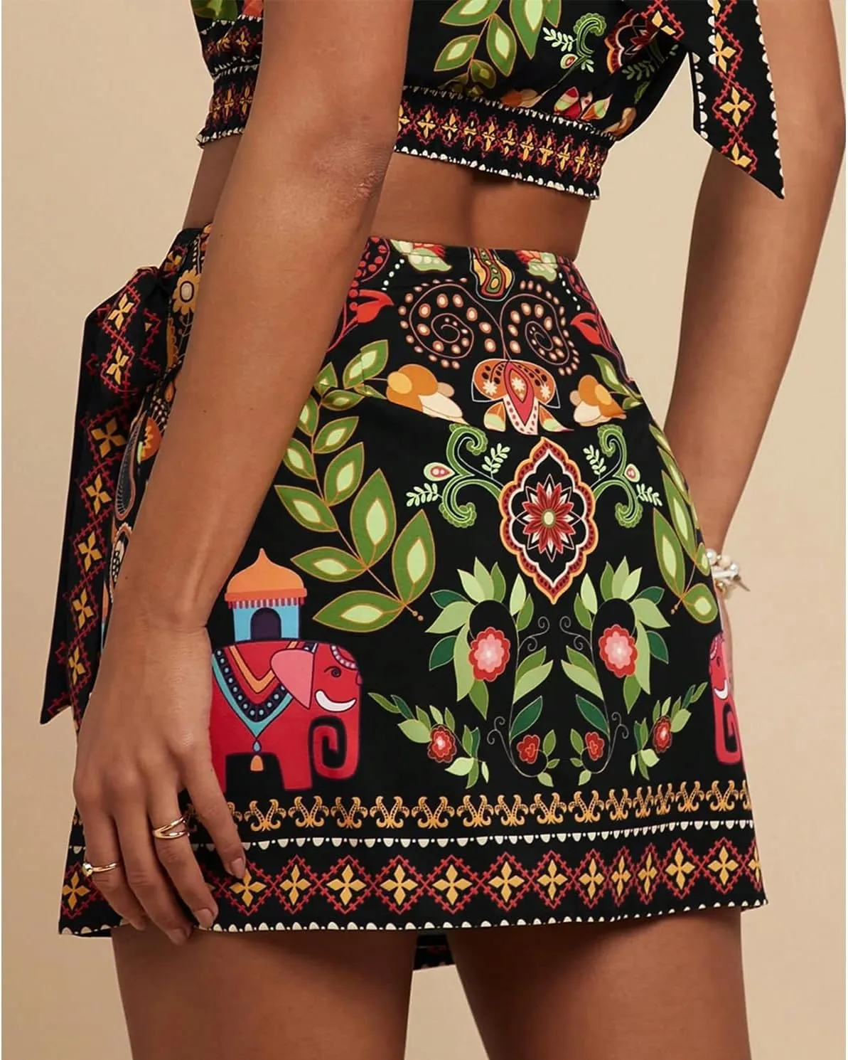 Womens Summer Floral Wrap Short Skirt Tie Side High Waist A Line Beach Vacation Boho Mini Skirt